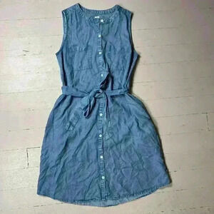 Gap Medium Wash Dress With Tie Waist Size XS Faux Denim Boho Western Causal Fall